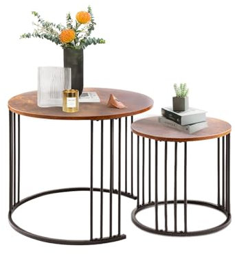 Youyijia Satztisch-Couchtisch, 2er-Set, runder Tisch, moderner Beistelltisch, Nachttisch für Schlafzimmer, Esszimmer (Braun)