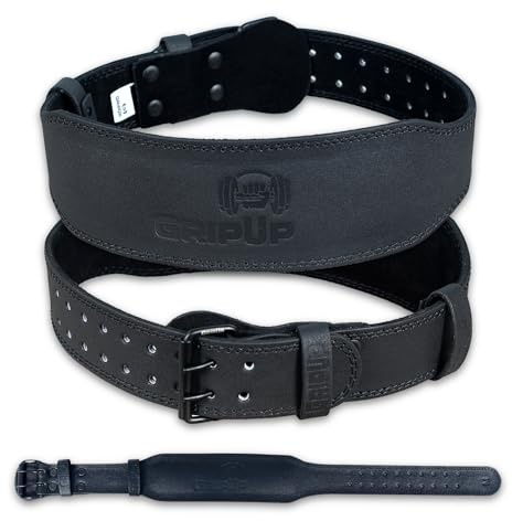 GripUp Weight Lifting Belt 4” 6” Leather Gym Belt Padded Lumbar Back Support for Powerlifting Deadlifts Squats Bodybuilding & Strength Training Fitness Adjustable Holes Men Women