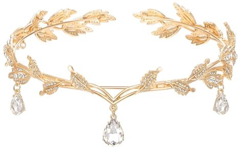 XoeLLe Prinzessin Crystal Crown, Elfenkrone, Vintage Grün Strass Diadem, Kristallperlen Stirn Kopfschmuck, Tiara für Hochzeit Braut Motto Party Karneval Cosplay Kostüm Festival Zubehör (Gold)