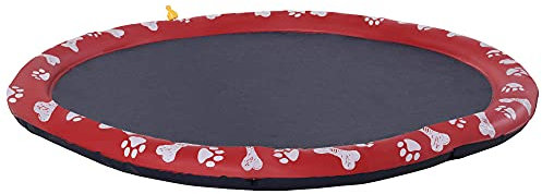 PawHut 170 cm Splash Sprinkler Pad für Hunde Spritz Wasserspiel Matte Wassersprinkler Anti-Rutsch Outdoor Kunststoff Rot