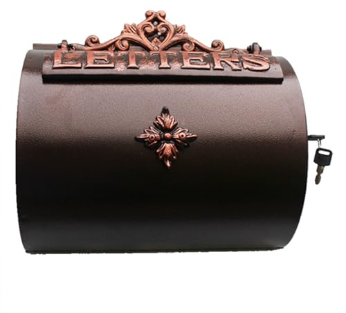 Wandbriefkasten für Den Außenbereich, Standbriefkasten Freistehend Einwurfkasten mit Schloss, Postkasten aus Eisen und Aluminium für Haus, Wohnung 32x33x12cm, Braun