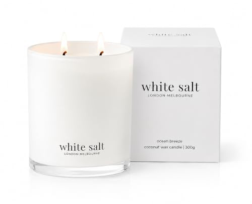 White Salt London Melbourne Ocean Breeze Scented Candle | Coconut Wax, 55 Hour Burn, Essential Oils, Luxury Home Fragrance, Hand Poured