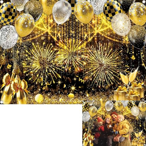 Schwarz-Goldener Glitzer-Hintergrund, Ballon-Fotografie-Hintergrund, Abschlussball, Neujahr, Hochzeit, Geburtstag, Party, Dekoration, Banner, Fotozubehör (Gold, 210x 150 cm)