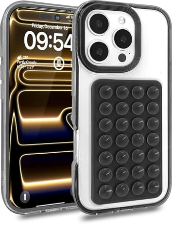 Altartar Hülle für iPhone 15 Pro mit Abnehmbar Saugnapf,Silikon Schutzhülle Transparent Handyhülle Stoßfest Silikonhülle Dünn Clear Case Kratzfest Bumper Cover für iPhone 15 Pro 6.3,Schwarz
