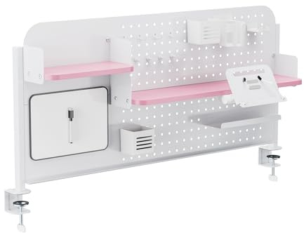 [en.casa] Schreibtisch Organizer Sauda Pegboard zum Anklemmen 114 x 68 cm höhenverstellbare Lochwand mit Ablagen und Zubehör Stecktafel für Kinderzimmer Büro Homeoffice Stahl Weiß/Rosa
