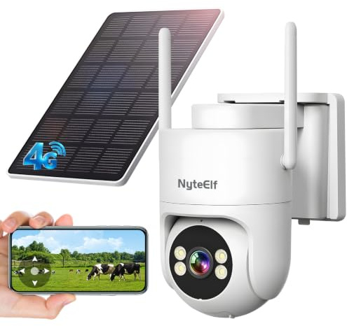 NyteElf 3MP 4G LTE Solar Security Camera, Wireless Outdoor PTZ CCTV No WiFi | AOV 24/7 Recording, Full Colour Night Vision, 360° PTZ Human Alerts, IP66 Waterproof, Solar Battery Off-Grid Surveillance