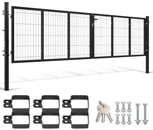Gartentor metall, Doppelflügelig Gartentür, 350x100 cm, Vierkantrohr, industriell, für Werkhof/Gewerbeflächen, für Stabmattenzäune (Anthrazit).