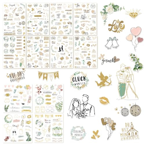 Chicpant 12 Pcs 315 Sticker Hochzeit Gästebuch Hochzeitssticker Transparent | Aufkleber Hochzeit Sticker mit Viel Liebe Spritzwassergeschützt Gästebuch Fotoalbum Oder Scrapbook Wedding Deko