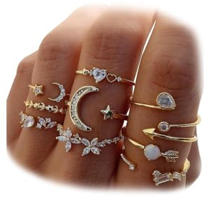 GUIZIYAO Stern Und Mond Ringe Gold Set, Stapelringe Damen, Boho Ringe, Goldring Damen, Vintage Schmuck, Ring Set Gold Verstellbare, Fingerring Für Alltag, Hochzeit Und Party