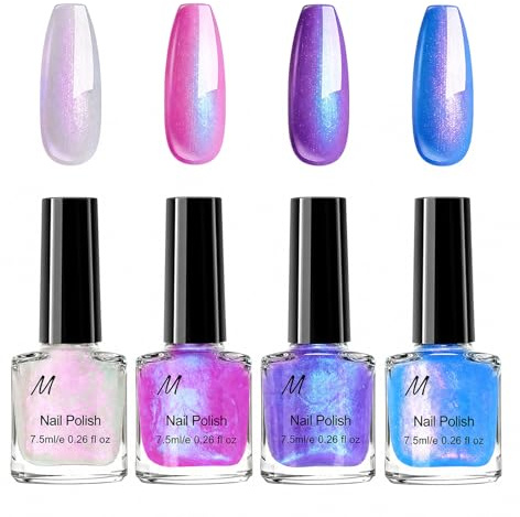 4Pcs Pearl Nail Polish Set, Nail Varnish Quick Dry, Mermaid Shimmer Iridescent Nail Polish With Pink Purple White Blue Colors, No Lamp Needed, Nail Varnish Sets For Women Manicure