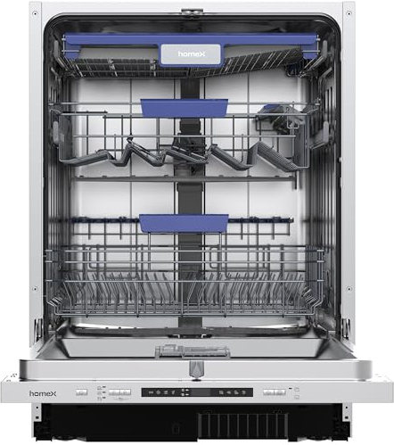 homeX DWFI601442A Geschirrspüler 60 cm Spülmaschine vollintegrierbar EEK A | 14 Maßgedecke, 8 Programme, AquaStop, Besteckschublade, 42 dB, Bodenlicht, Auto Door, Einbaugeschirrspüler vollintegriert
