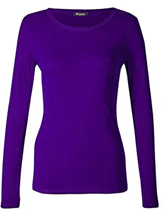 Ladies Womens Plain Long Sleeve Round Neck Top Basic T Shirt Layering Plus Sizes UK 8-18 (M/L (UK 12-14), Purple)
