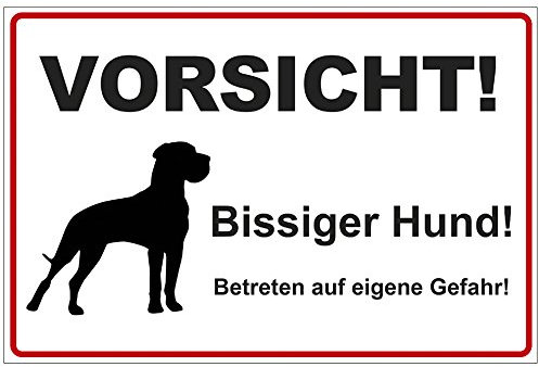 Schild 300x200 mm Vorsicht ! Bissiger Hund !, stabil aus Alu/Dibond - 3 mm stark