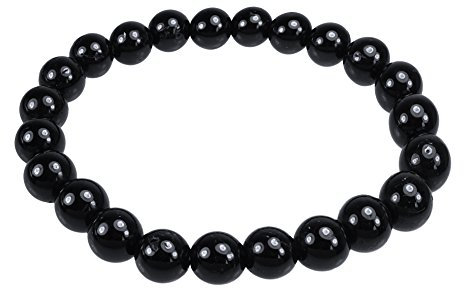 Lebensquelle Plus Schörl Kugelarmband | 8mm Perlen Kugeln | 19cm dehnbares Armband schwarzer Turmalin