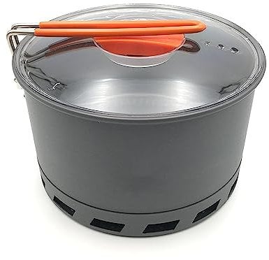 Tentock Wärmetauscher Alu Kochtopf 2-3 Personen, 1,5 L / 2.1 L Outdoor Kochgeschirr mit Faltbarer Griff und Aufbewahrungstasche für Picknick Reisen Camping, Schnelles Sieden(2.1L)