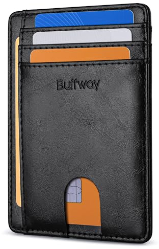 Buffway Schlanke, minimalistische Fronttasche, RFID-blockierende Lederbörsen für Männer und Frauen, schwarz (Schwarz) - BW-WL-VC-BL