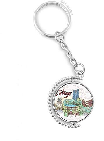 DIYthinker Handbemalte Stadt Japan Yard Tokyo Drehbare Schlüsselanhänger Ringe 1.2 Zoll x 3.5 Zoll Mehrfarbig