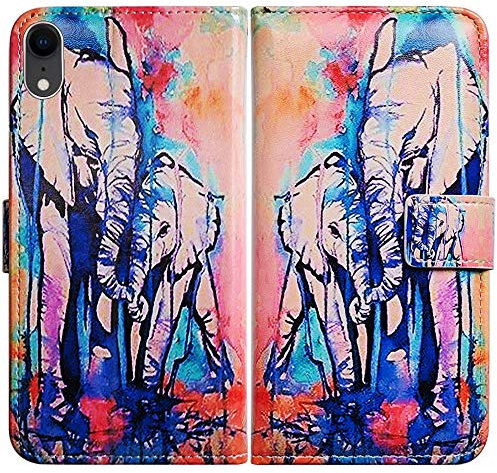 Bcov iPhone XR Case, Elephant Family Folio Case Wallet Leather Cover Case with ID Credit Card Slot Holder Stand For iPhone XR