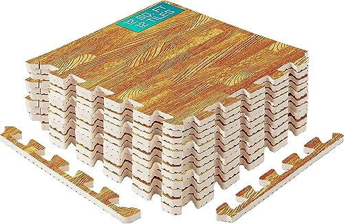 Yes4All Tapis de Sol emboîtables avec Bordure – Tapis de Sol en Mousse/Tapis de Sol de Gym avec Carreaux emboîtables en EVA (12 Pieds carrés – Bois de chêne Clair – 12 Carreaux)