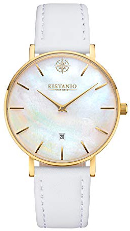 Kistanio Moyen Flache Damenuhr mit Lederband Saphirglas 38 MM Durchmesser Edelstahl Datum Verschiedene Variationen