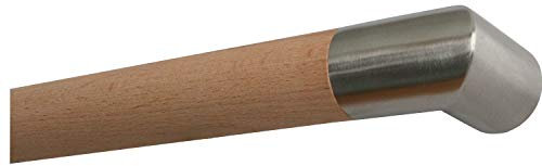 TIBU Buche unbehandelt Holz Handlauf Geländer 30-500 cm mit Edelstahl Endstück Wandhandlauf Wand Treppe, Länge: 300 mm / 30 cm / 0,3 m Enden: Edelstahl Ecke