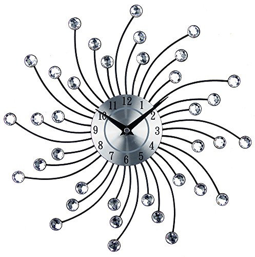 Silber Wanduhr mit Glitzer, Küchenuhr gro?, Moderne Designer Quartz Wanduhr, Analoguhr Wand (Silber-rotierende Strahlung)