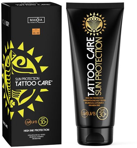Makra Cosmetics – Tattoo Care Sonnencreme 80g – LSF 30+ UVA+UVB-Schutz – Hoher Sonnenschutz und Pflege - Schützt die Tinte vor dem Ausbleichen - Wasserbeständig Salbe – (1er Pack)
