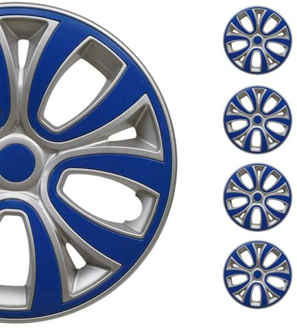 OMAC 4X Radkappen Radzierblenden Radblenden 15 Zoll Stahlfelgen Glänzend Grau-Dunkel Blau