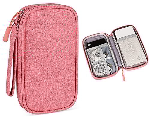 Hosoncovy Double Layer Power Bank Case Power Bank Carrying Case Power Bank Travel Case Storage Bag Cables Organizer for Romoss Samsung Anker 20000mAh 10000mAh Power Bank (Pink)