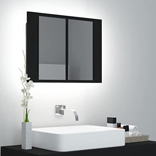 vidaXL - Meubles-lavabos de salle de bains - Armoire de salle de bain à miroir à LED Noir 60x12x45 cm