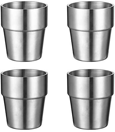 UPTALY Lot de 4 tasses en acier inoxydable, tasses de camping incassables (300 ml/par), petites tasses à expresso, tasses à latte à double paroi, tasses à shot, gobelets à café épaisses