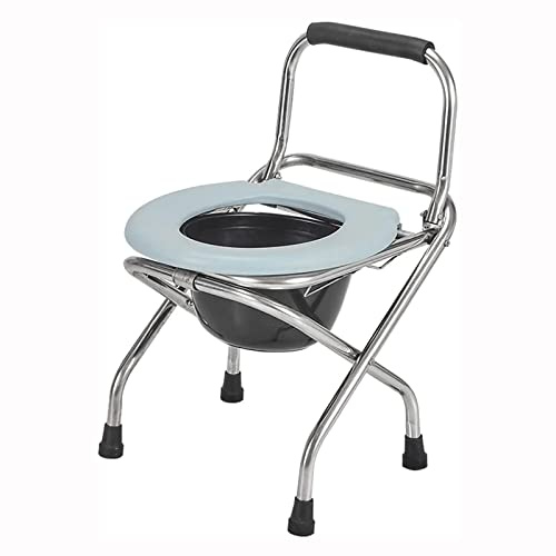 BFEIWGHA Toilettenstuhl Klappbar, WC-Stuhl Edelstahl-Töpfchen-Duschhocker Mit Gepolstertem Sitz Und Eimer Dusch- Toilettenrollstuhl Für Den Campinggebrauch Am Bett