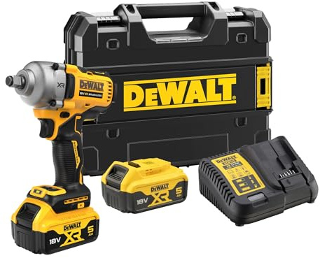 DEWALT DCF891P2T-QW Wrench Impacto Sin Escobillas XR 18v 1/2 Par Medio 813nm Con Anillo De Retencion Con 2 Baterias Li-ion 5ah Y Case Tstak for DIYers & professionals for repair and installation, 18v