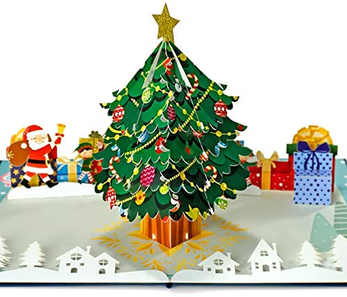 CUTPOPUP Xmas Tree - Carte de Noël Pop Up, 15x20cm, Carte Noel 3D (arbre de Noël)