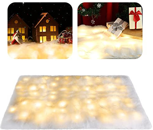 HOMSHIAM Rouleau de couverture de neige de Noël avec lumières LED intégrées dans la couverture de neige artificielle de Noël pour la décoration de Noël (177,8 x 45 cm)
