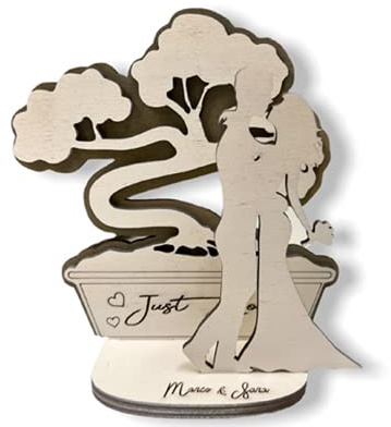 Bomboniera personalizzata, InciSo, in legno, sposi, cake topper