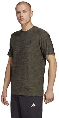 adidas Men's Train Essentials Stretch Training Tee, Olive strata/Black/Black, M