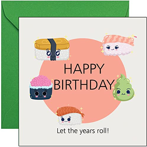 KARTEN 24 VERSAND Geburtstagskarte Sushi Japanisch asiatisch Essen gehen für Männer Frauen Mann Frau beste Freundin Freund quadratisch witzig süss Asien lustig witzige