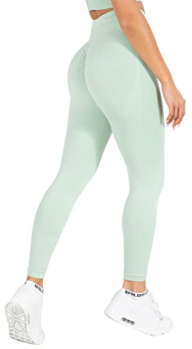 SMILODOX Leggings Damen Amaze Pro mit Scrunch, Butt Lift Sporthose High Waist V-Shape Trainingshose Seamless Blickdicht Yogahose Für Sport Fitness Alltag, Größe:S, Color:Grün Melange