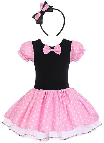 Neugeborene Baby Minnie Kostüm Prinzessin Mädchen Kleinkind Tüll Kleider Festlich Polka Dots Trikot Tanzkleider Cosplay Kleid mit Maus Ohren für Karneval Geburtstag Partykleid Hellrosa 2-3 Jahre