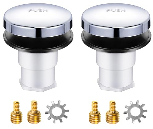 Dreyoo Bathtub Pop up Drain Stopper, Bathtub Drain Plug with 3/8'', 5/16'' Thread Studs and Star Shape Lock Washer, Tip Toe Shower Stopper Universal (2 Pack,Chrome)