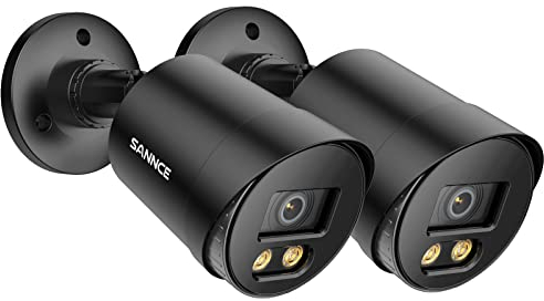 SANNCE 1080P TVI Bullet Outdoor-Überwachungskamera, 2 Stück, Vollfarb-Nachtsicht-Außenkamera mit 2 warmen Lichtern, IP66 wetterfest für den Außenbereich