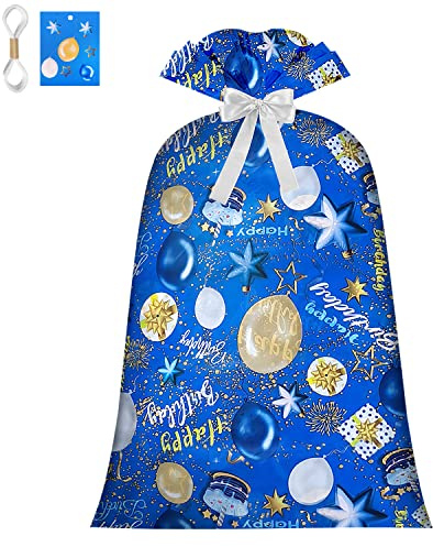 Extra Large Gift Bag Jumbo Giant Gift Bags,Oversized XL Big Huge Gift Bag for Present,Blue Gift Wrap Birthday Bag Plastic Bike Wrapping Bag for Large Gifts for Boy Men Child Kids(48inch 1Pack)