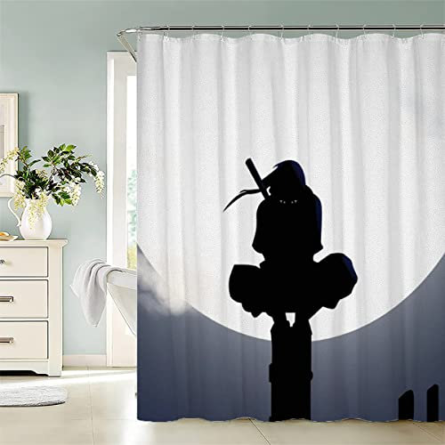 TiaoTian Rideau de Douche 180x180 Mangas Rideau de Douche épaissi Anti Moisissure 3D Imprimé Tissu Imperméable Polyester Lune Ninja Rideaux de Douche Lavable Machine avec 12 Anneaux