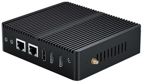 BASOARO Industrie PC Lüfterloser Mini PC Win 11 Pro Celeron J6412, 16GB RAM 256GB SSD, Dual Gigabit Ethernet, 2 HD DP Dreifachanzeige, 2 RS232 COM, 4 USB, Dualband WLAN, BT 4.2