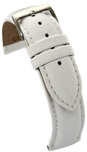 diloy XL Lederarmband für klassische Uhr glattes genähtes Rindsleder gepolstert Speziallänge Größen 10mm 12mm 14mm 16mm 18mm 20mm 22mm 24mm 26mm 28mm 30mm 302EL Weiß 26mm