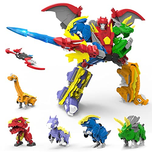 XUEXUE Dinosaur Deformation Toys, 6-in-1 Take Apart Action Figures Transform into Robot, Ideal for Boys & Girls Ages 6 7 8 9 10
