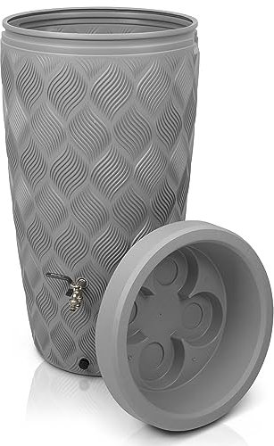 YourCasa Regentonne 240 Liter [Seabreeze] Regenfass Frostsicher aus Kunststoff mit Wasserhahn - Regenwassertonne - Wasserfass Regenwassertank Wassertonne für Garten (Grau Mit Wasserhahn)