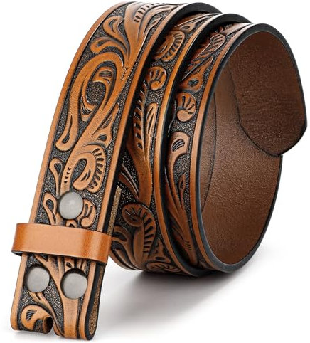 BELTROAD Gürtel Ohne Schnalle Herren, Ledergürtel Ohne Schnalle Western Gürtel Wechselgürtel für Cowboy Cowgirl Jeans Gürtelschnalle Geschenkm, 3.8CM Breit, Federmuster, Braun, 140cm
