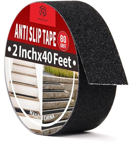ROSEUP Anti Slip Tape 5 cm x 12 m, Black Heavy Duty Grip Tape for Steps | Non Skid Tape for Stairs, Ladders, Ramps and Walkways with High Traction for Outdoor and Indoor Use